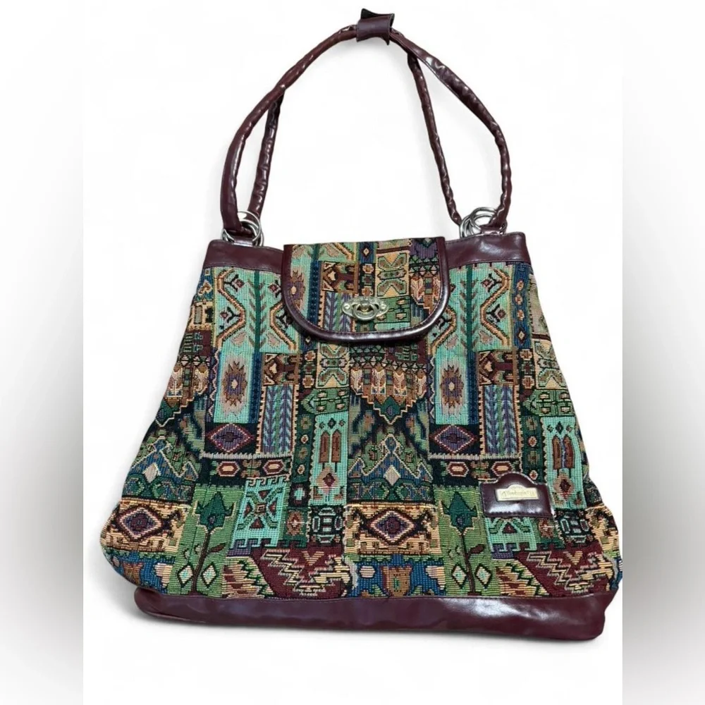 Vintage Tapestry Pattern Green Multi-Color Shoulder Bag - Picture 1 of 8
